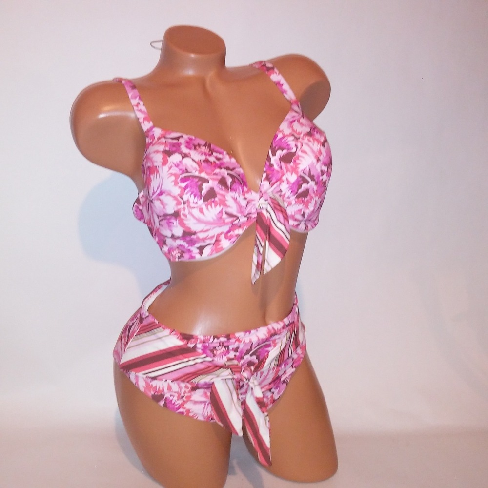 Victoria Secret Swim Bikini 36DD Top Medium Bottom Pink Floral Lightly Lined